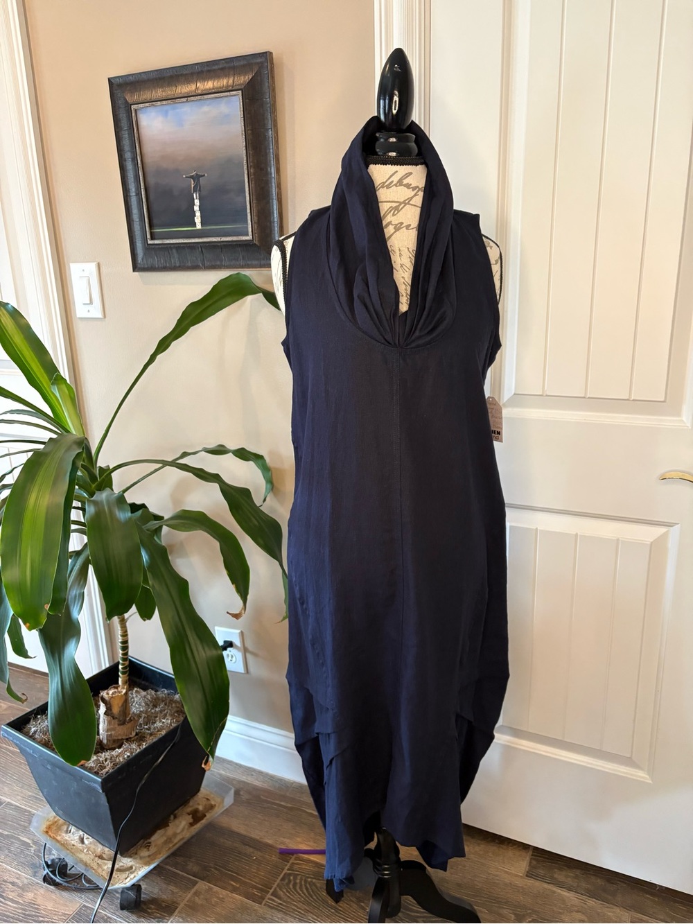 For Cynthia Sleeveless Navy Cowl Midi Dress